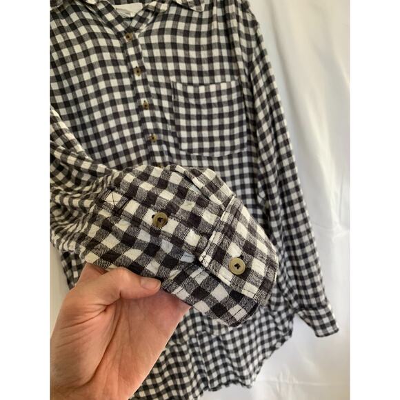 Anthropologie Isadora Button Back Tunic Top Black White Gingham Shirt Medium - Picture 11 of 12